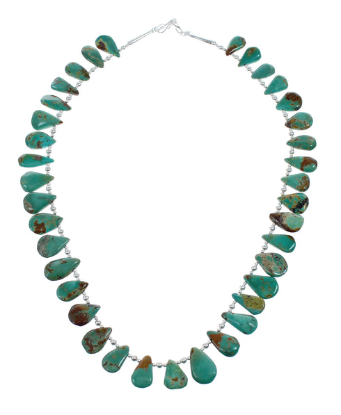 Navajo Genuine Sterling Silver And Turquoise Bead Necklace NX11632